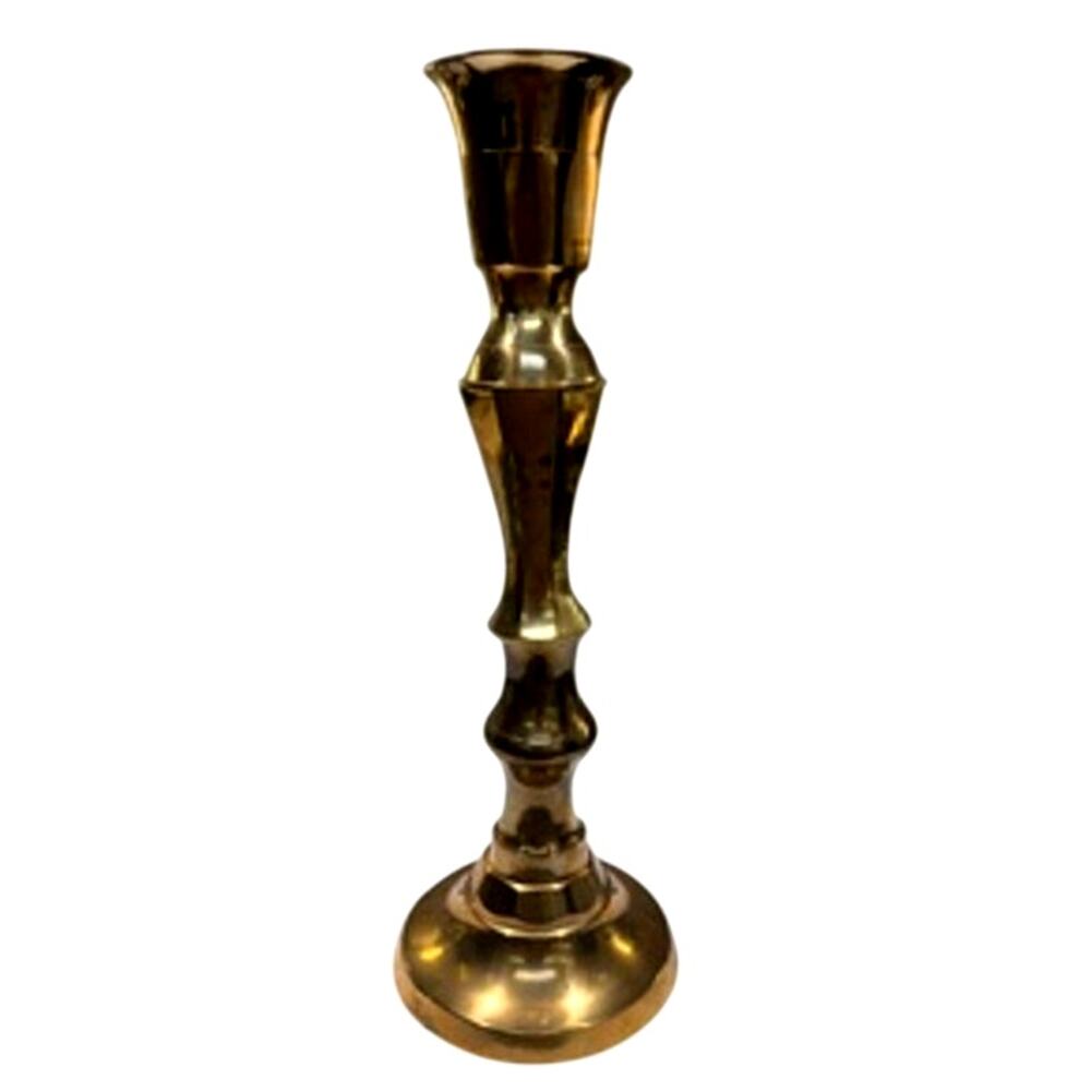 Vintage Solid Brass Candlestick Holder 17.5" Tall Large Heavy Faceted Decor